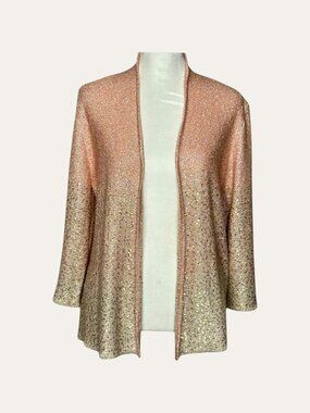 Alfred Dunner Petite Peach Ombré Sequin Sparkle Open-Front Cardigan Sz; PLg